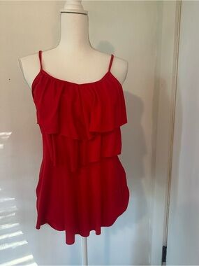 Cato Red Tiered Ruffle Spaghetti Strap Camisole